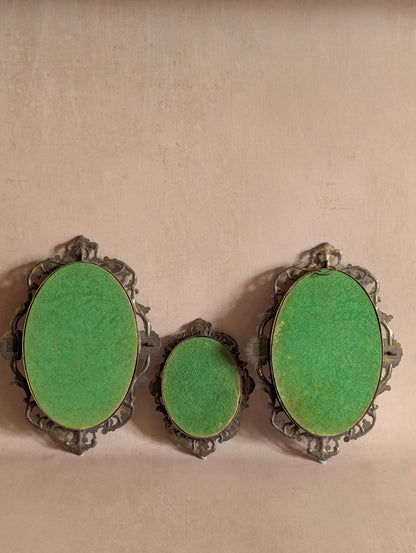 Italian Cast Metal Convex Oval Hanging Photo Frames, Set of Three