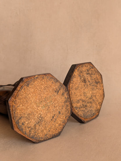 Victorian Oak English Candlestick Holders, Set of Two