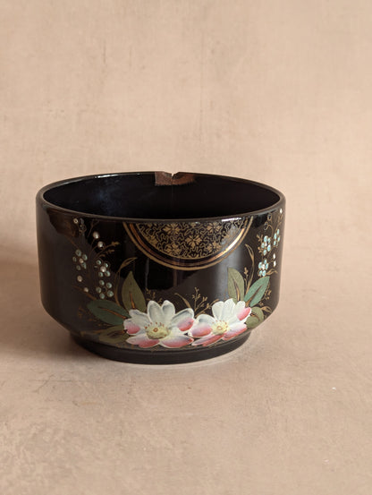 Jackfield Pottery Black Floral Hand-Painted Earthenware Bowl