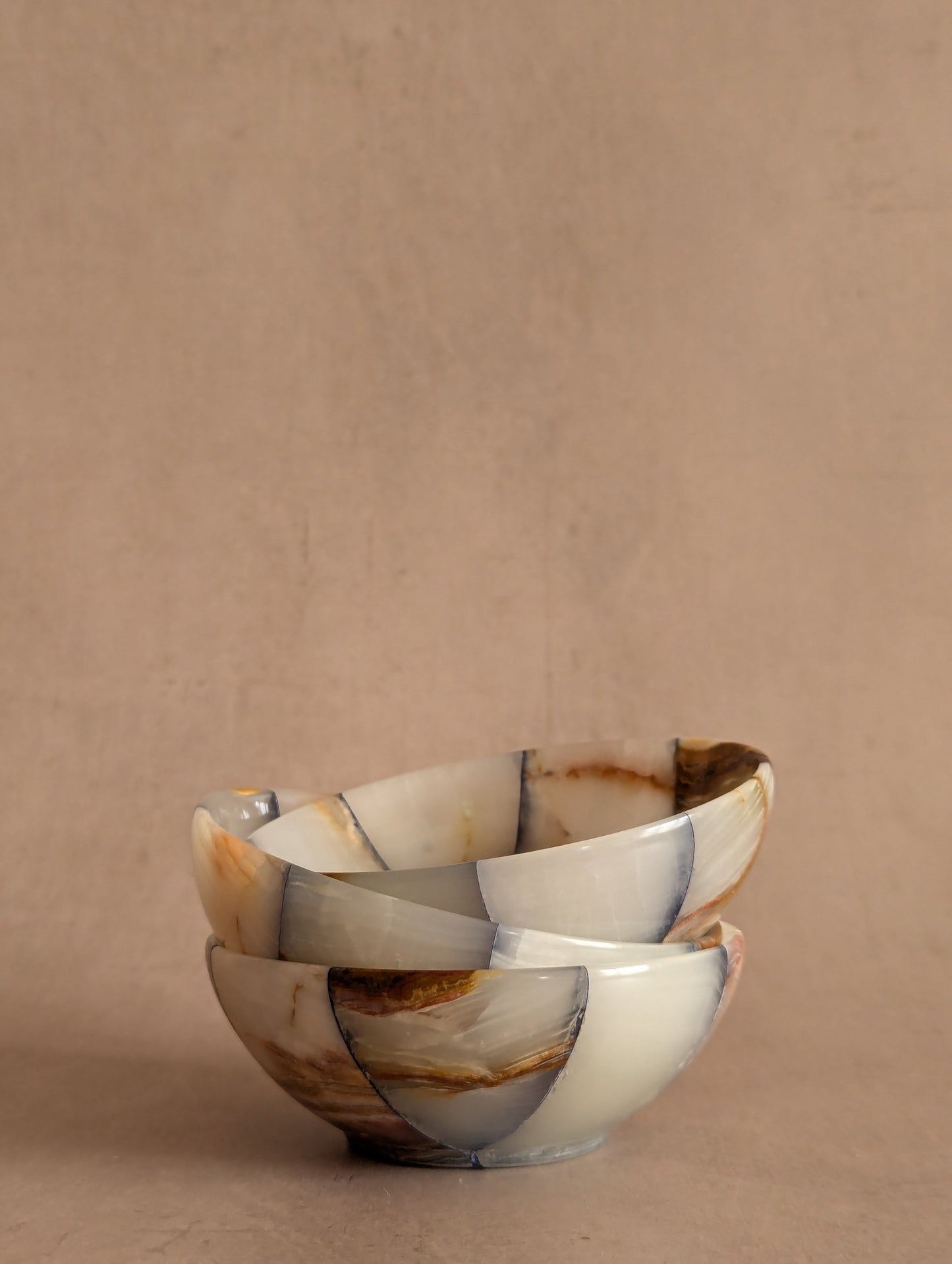 Pink & Blue Small Onyx Checkerboard Bowls, Set of Three