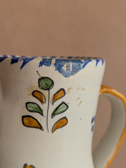 Blue & Yellow Rustic Hand-Painted Floral Jug