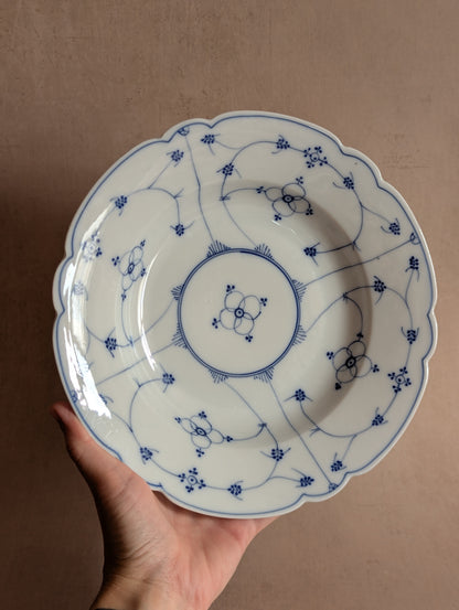 Hand-Painted European Blue & White Shallow Bowls, Set of Two