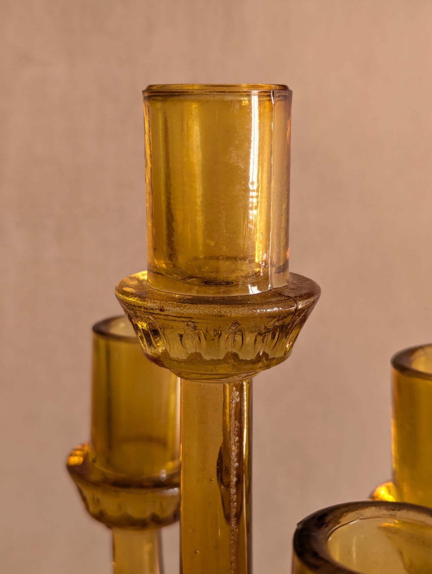 Victorian Amber Glass Five-Cup Table Lustre Candelabrum