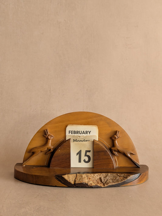 Wooden Antelope Art Deco Perpetual Desk Calendar