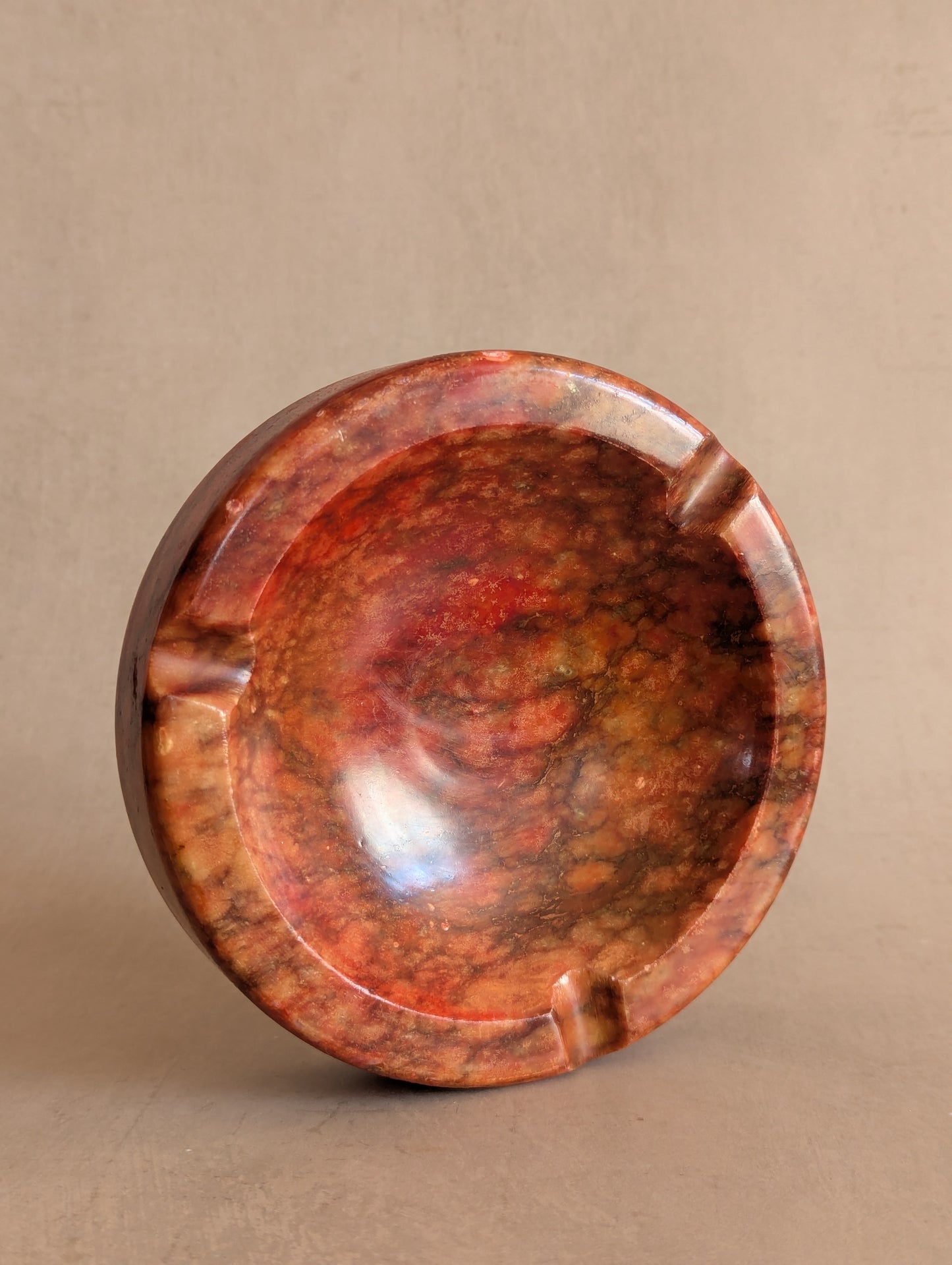 Italian Orange Hand Carved Alabaster Ashtray Trinket Dish