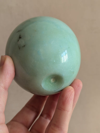 Italian Aqua Alabaster Apple Paperweights, Set of Two