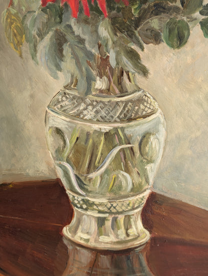 Dahlias In Vase Large Square Framed Oil Painting