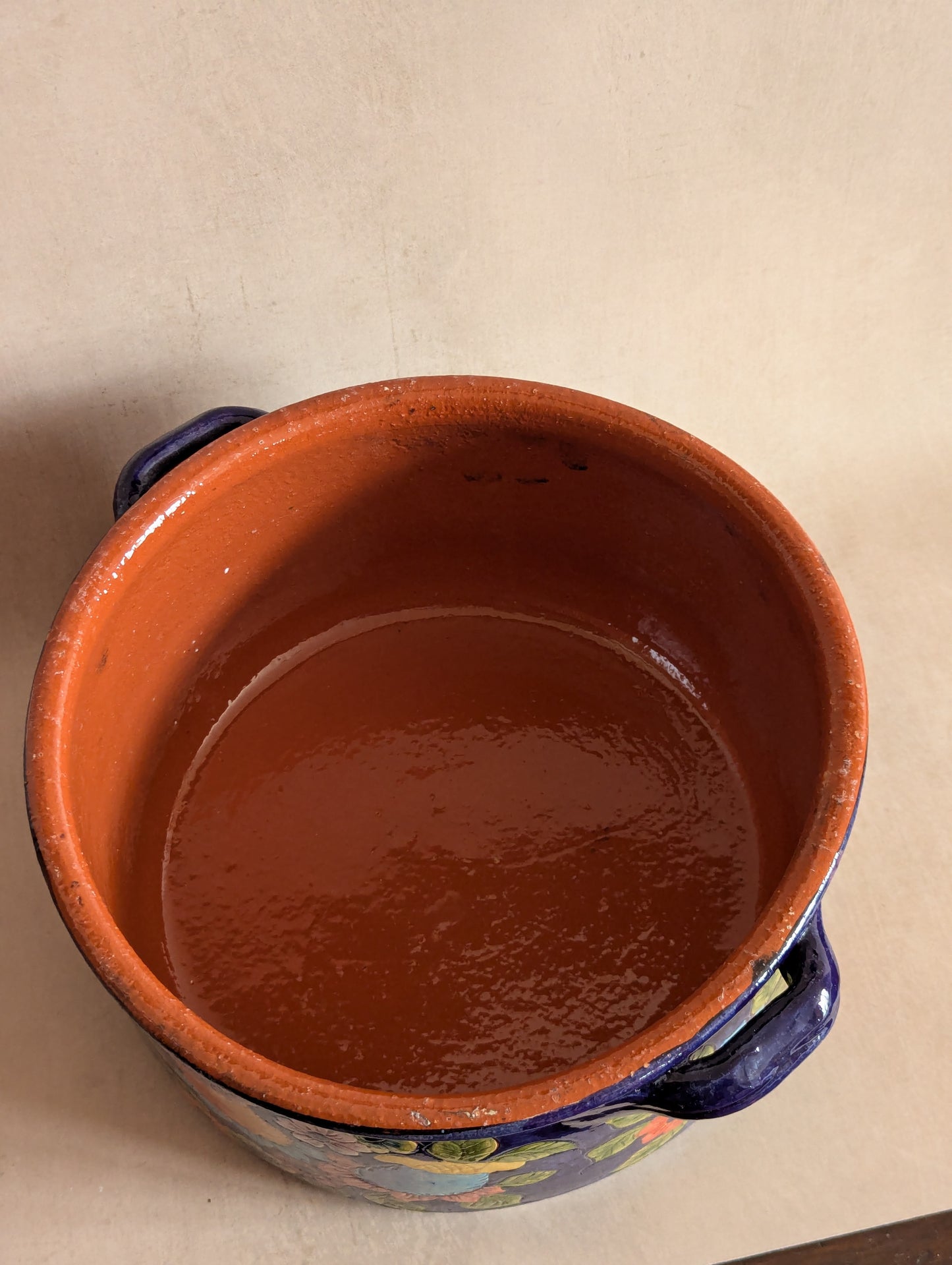 Portuguese Hand-Thrown Floral Terracotta Casserole Dish