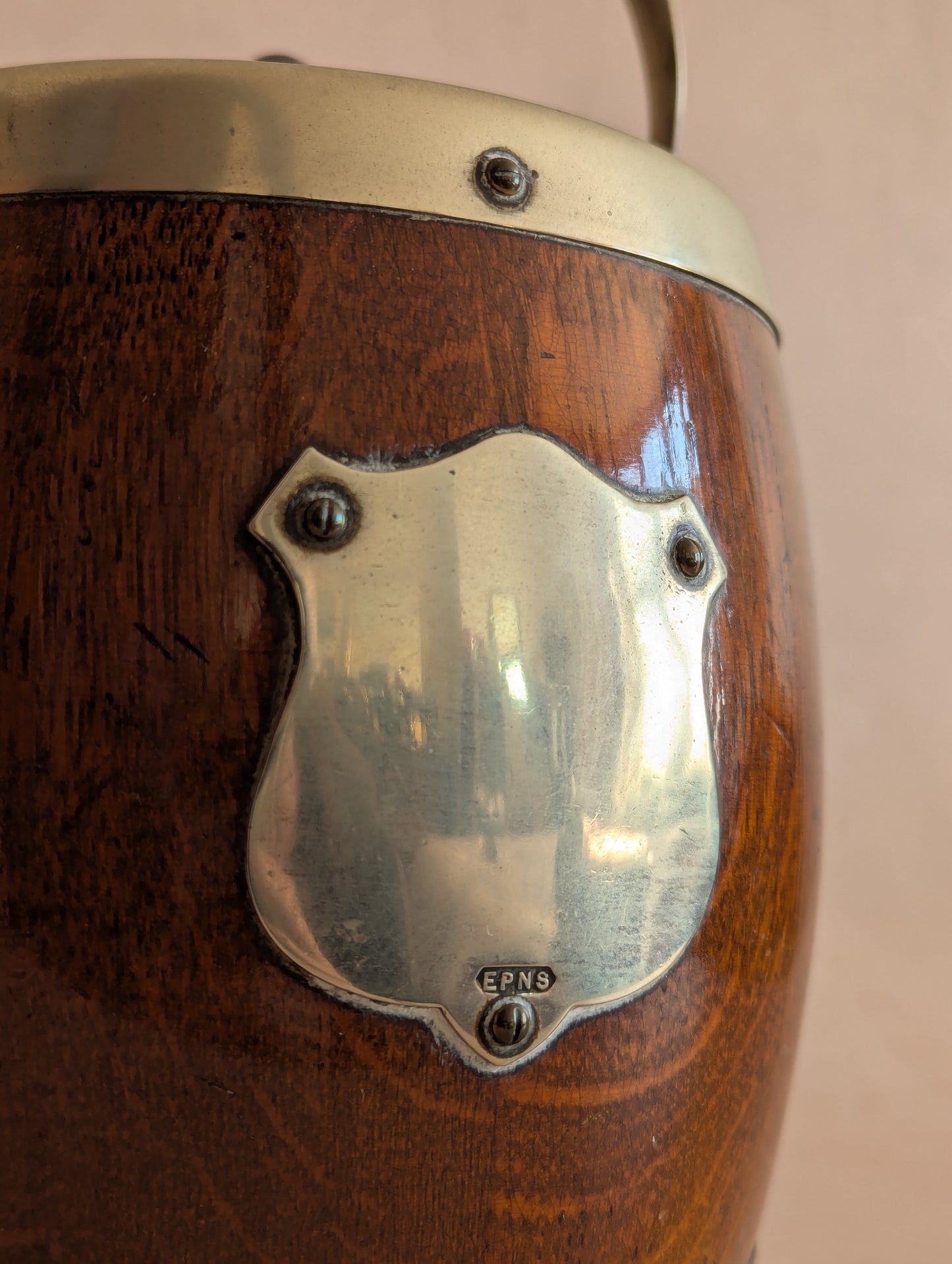 Oak & Silver English Biscuit Barrel or Tobacco Jar