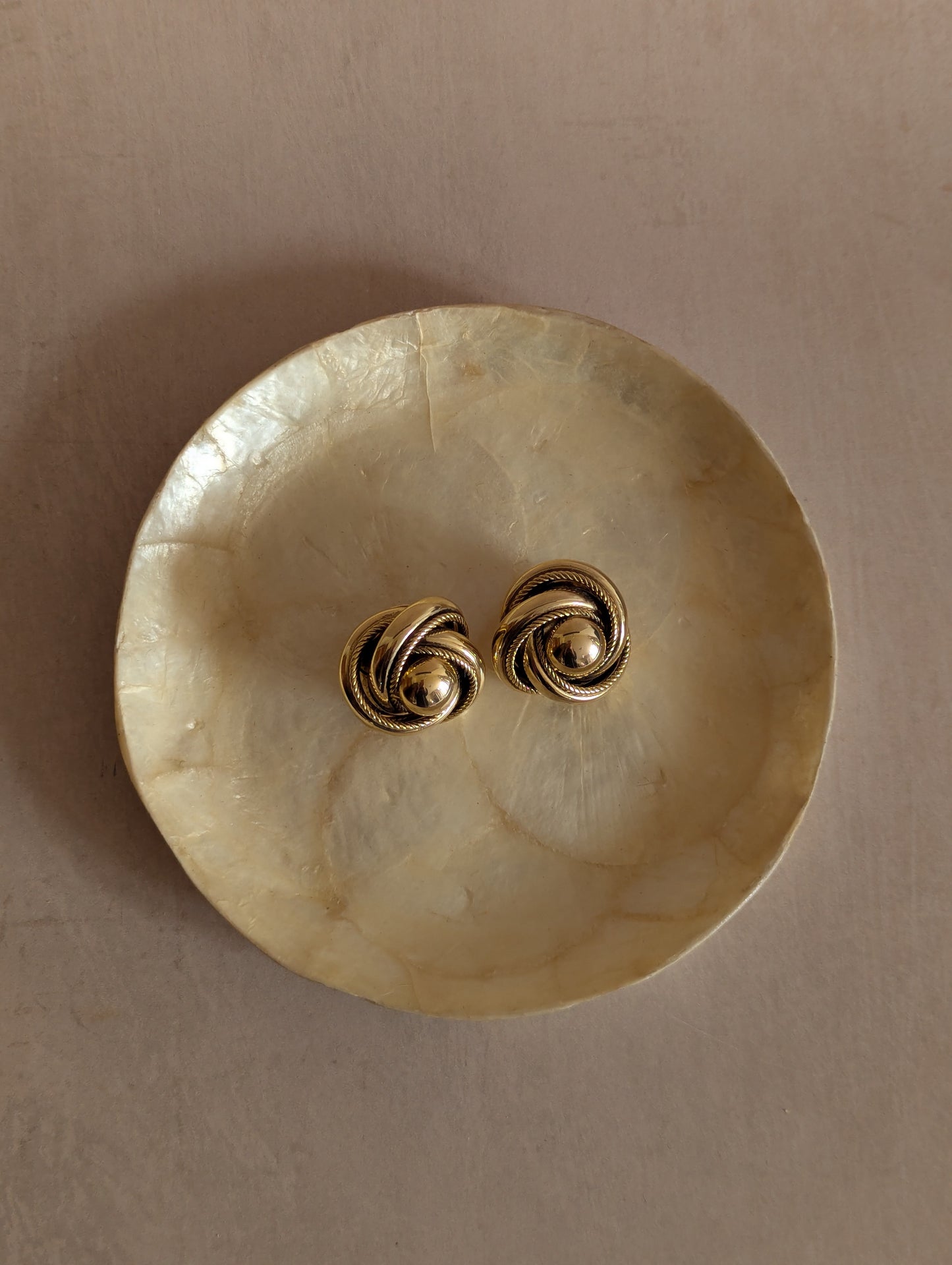 Large Knotted Gold Tone Clip On Earrings