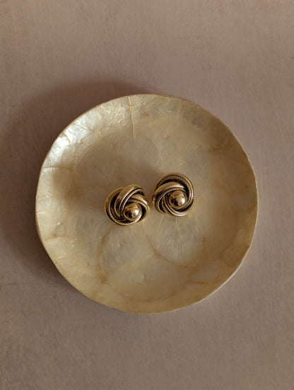 Large Knotted Gold Tone Clip On Earrings
