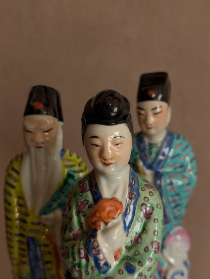 Chinese Porcelain Famille Rose Revival Figurines, Set of Three