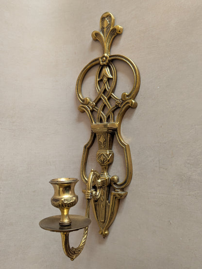 Single Solid Brass Ornate Candle Sconce