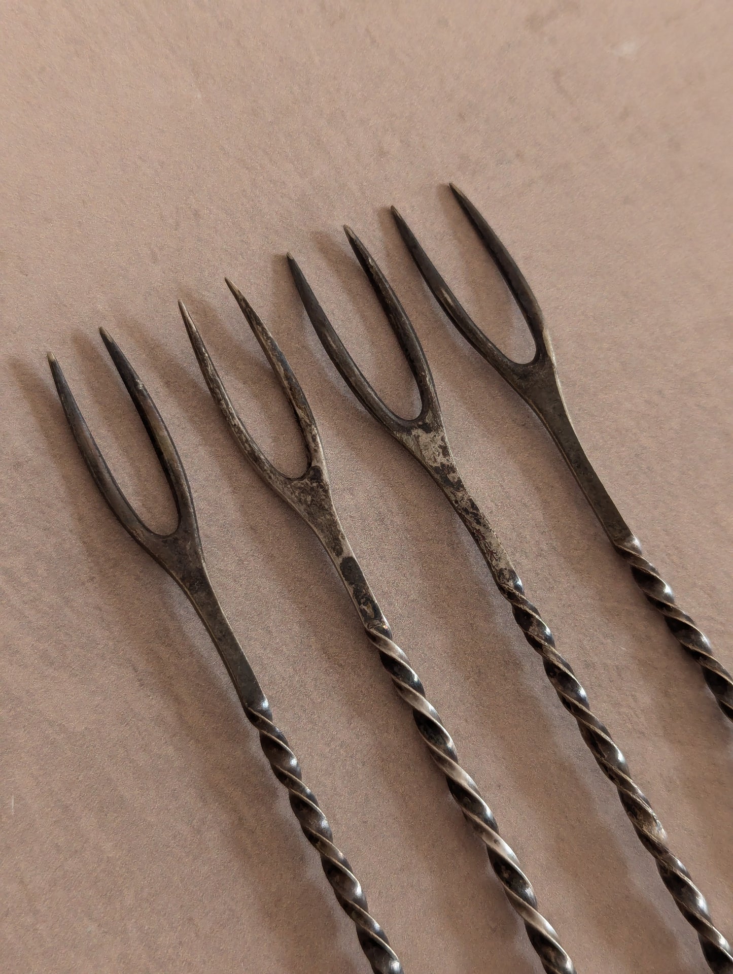 German Alpacca Twist Cocktail Forks, Set of Four