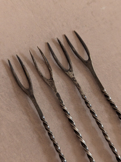 German Alpacca Twist Cocktail Forks, Set of Four
