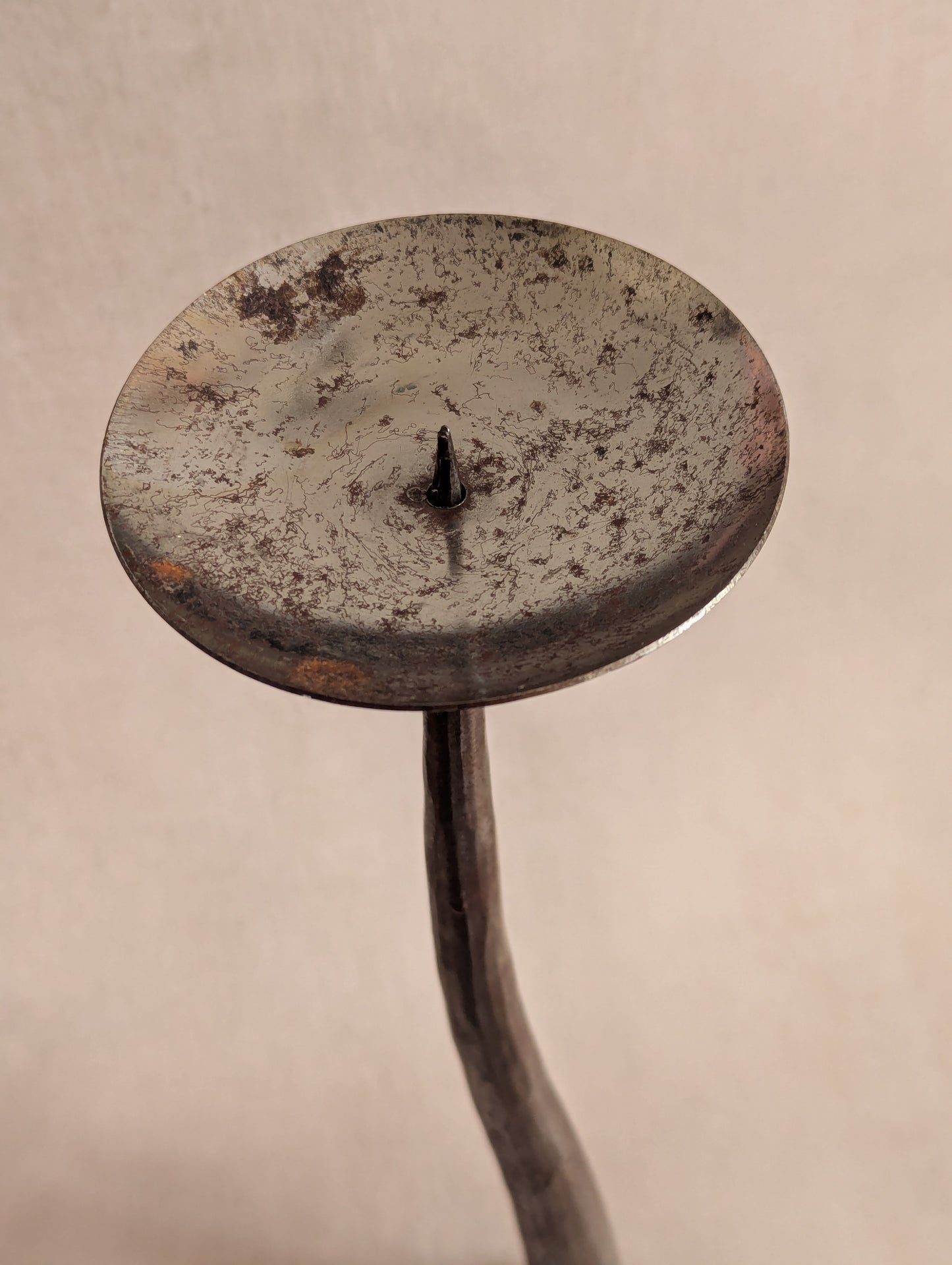 Brutalist Wrought Iron Wavy Pillar Candle Holder