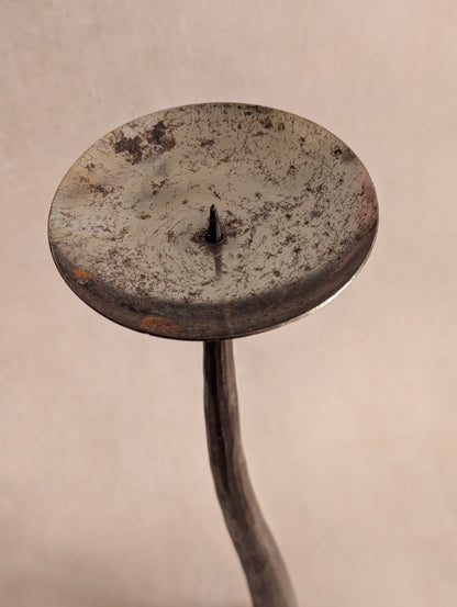 Brutalist Wrought Iron Wavy Pillar Candle Holder