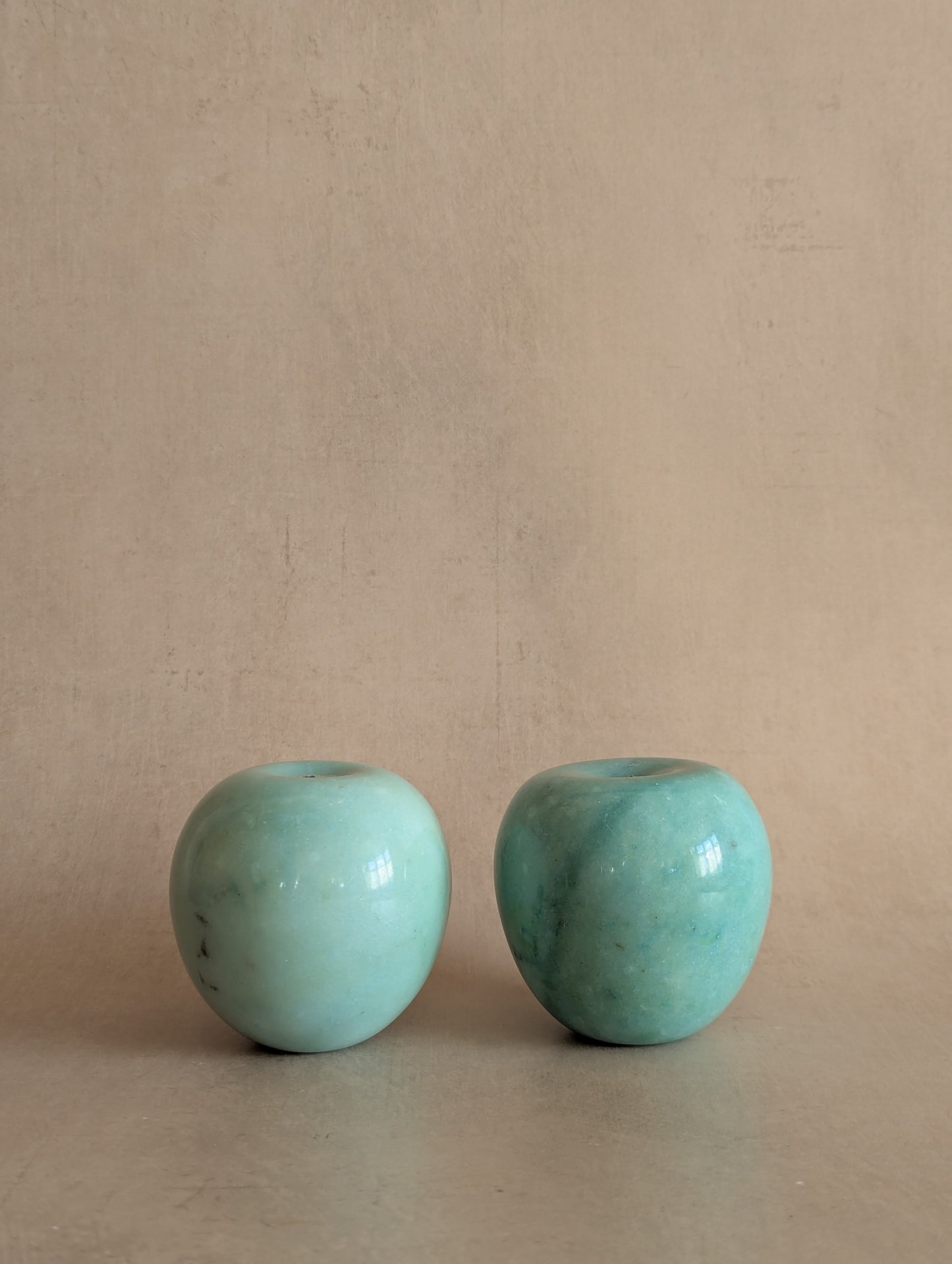 Italian Aqua Alabaster Apple Paperweights, Set of Two