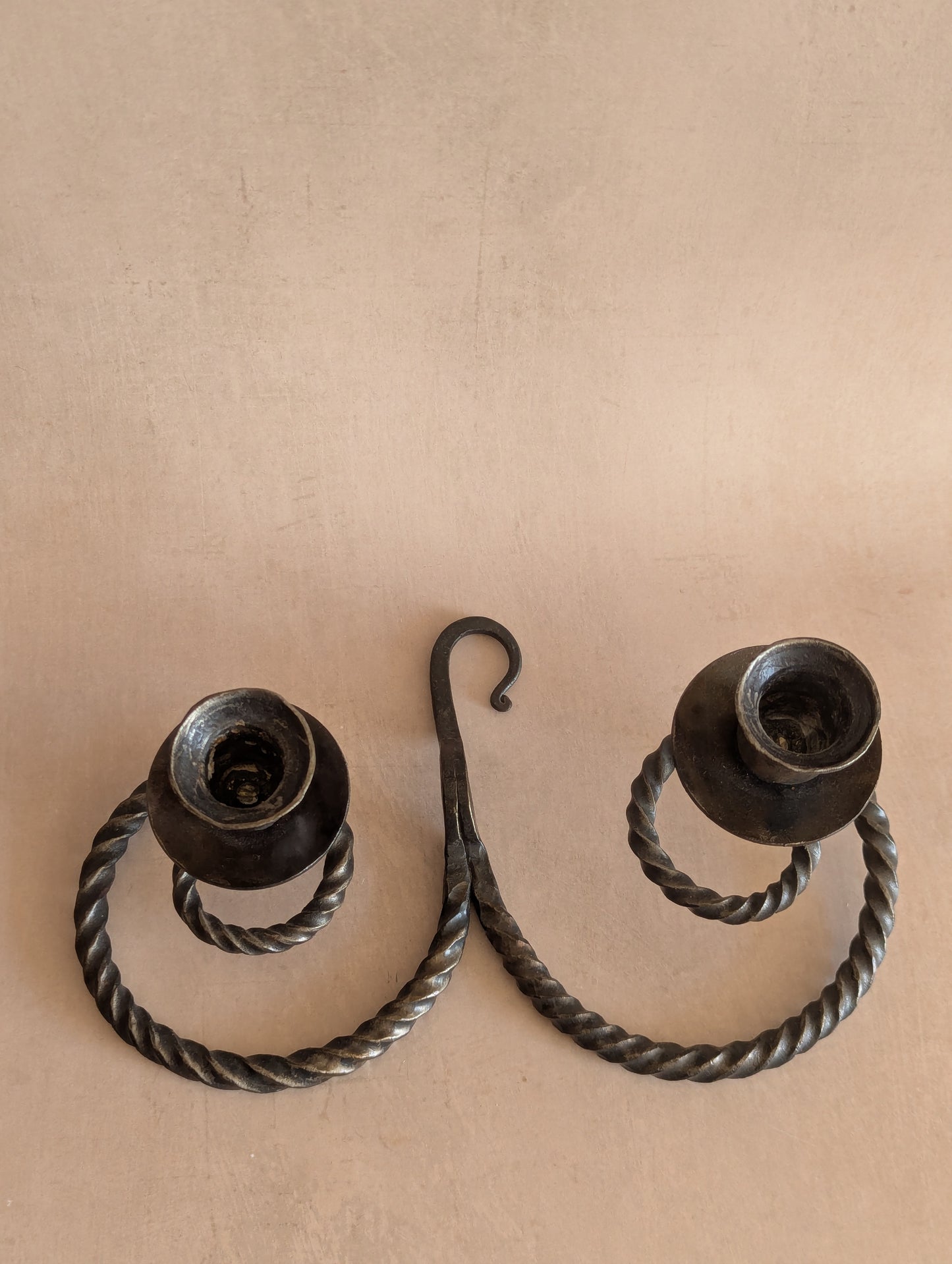 Gothic Wrought Iron Twisted Candlestick Holders, Set of Two