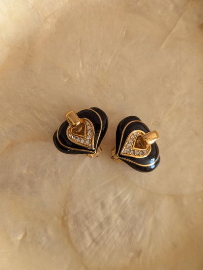 Swarovski Black and Gold Clip On Earrings