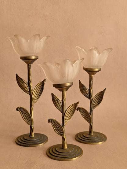 Frosted Flower Tealight Holders, Set of Three