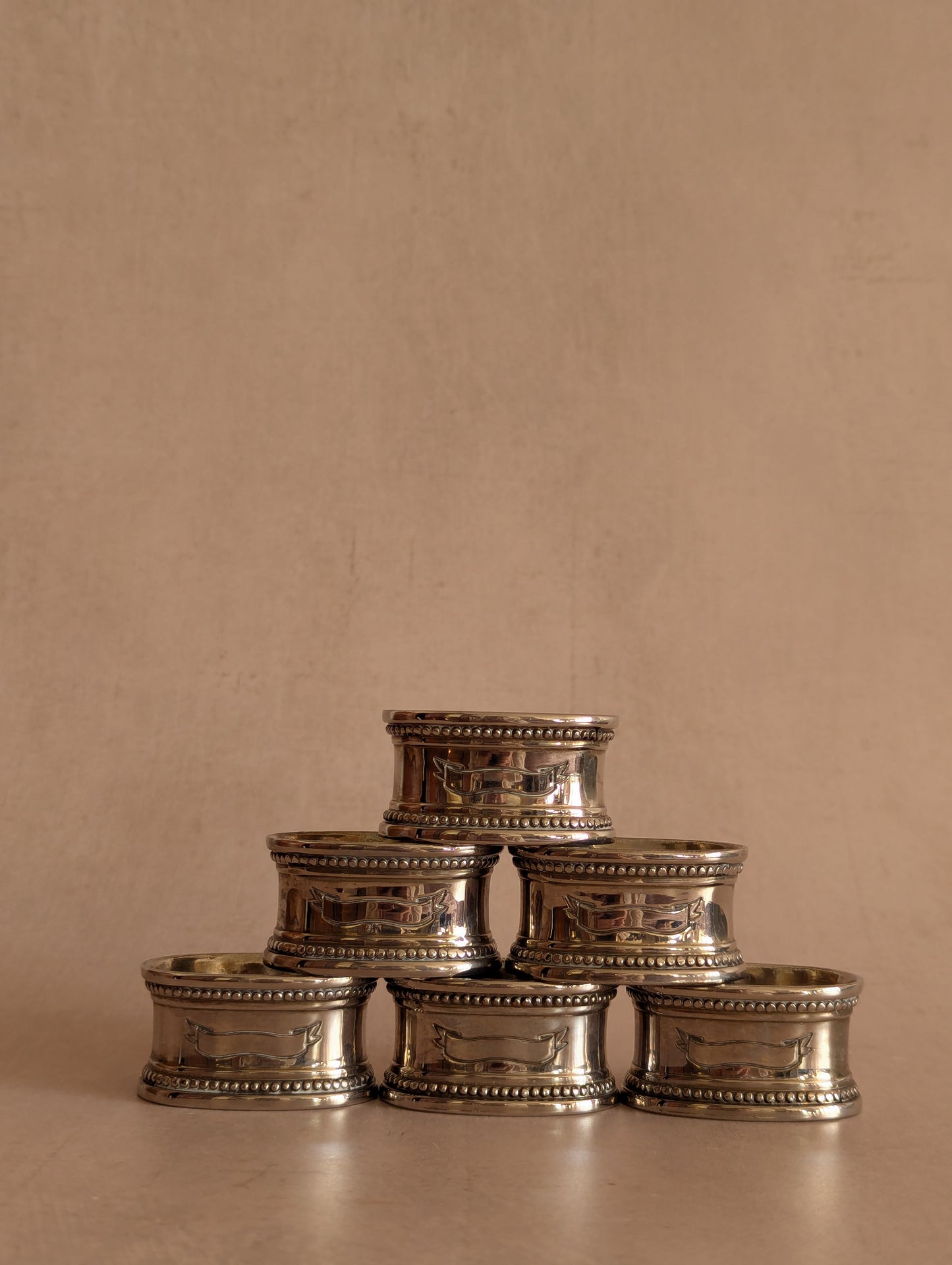 Silver Tone Napkin Rings for Engraving, Set of Six
