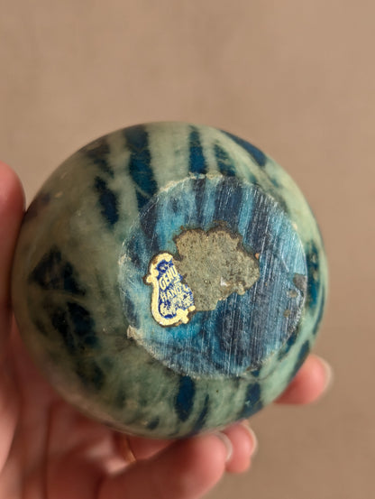 Blue Hand Carved Italian Alabaster Stone Sphere Paperweight