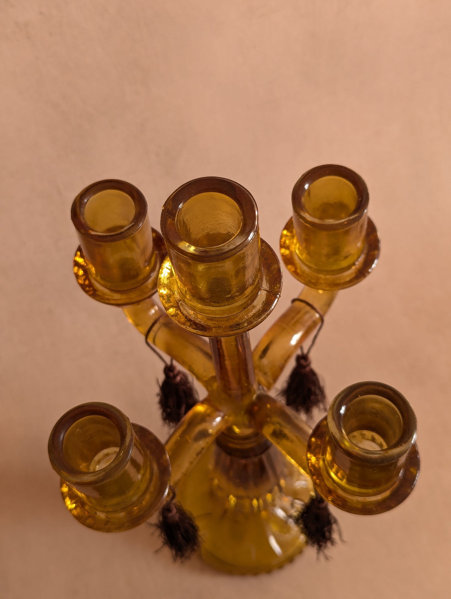 Victorian Amber Glass Five-Cup Table Lustre Candelabrum