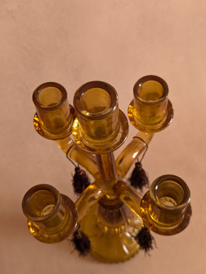 Victorian Amber Glass Five-Cup Table Lustre Candelabrum