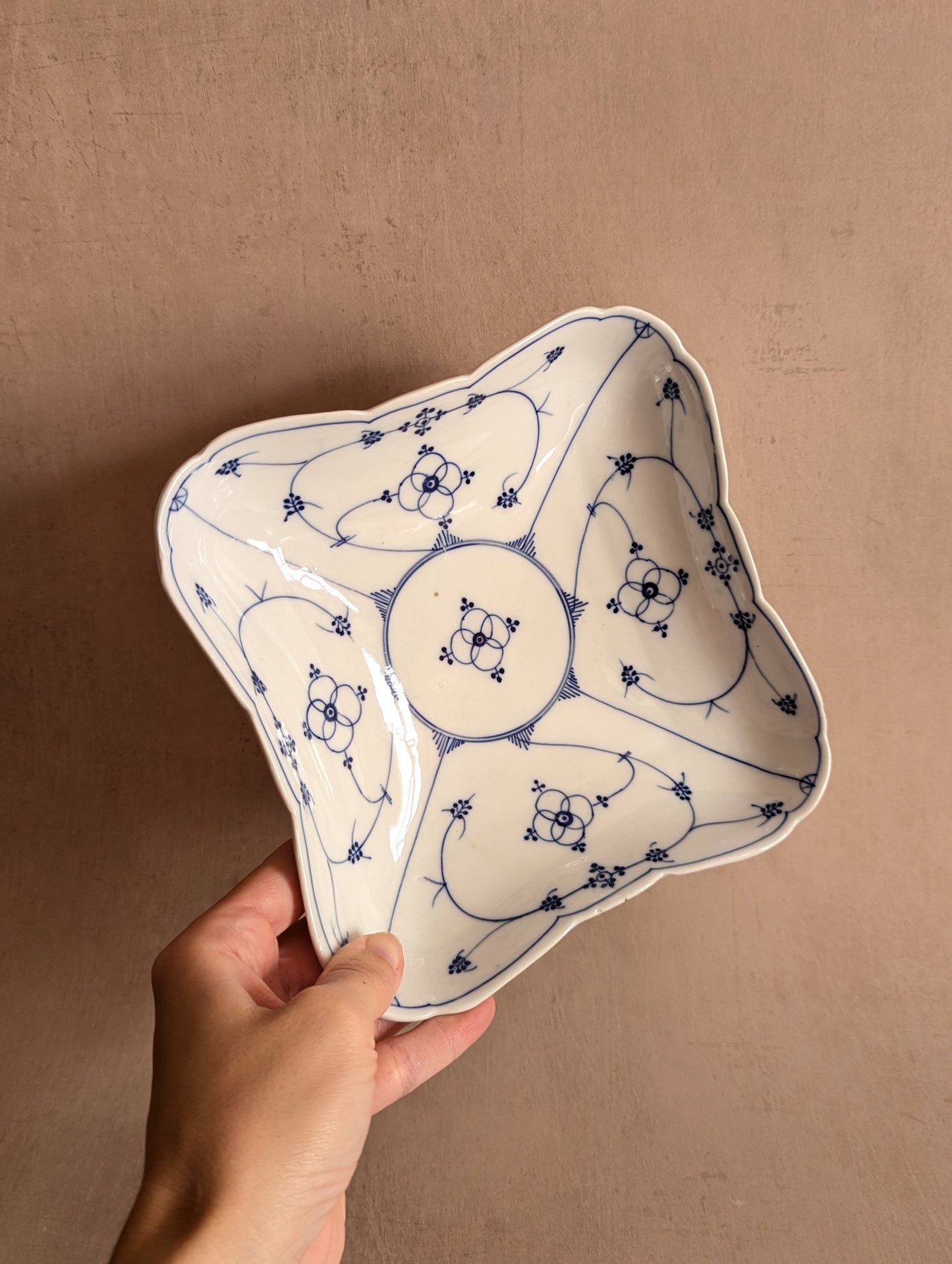 Hand-Painted European Blue & White Porcelain Bowl