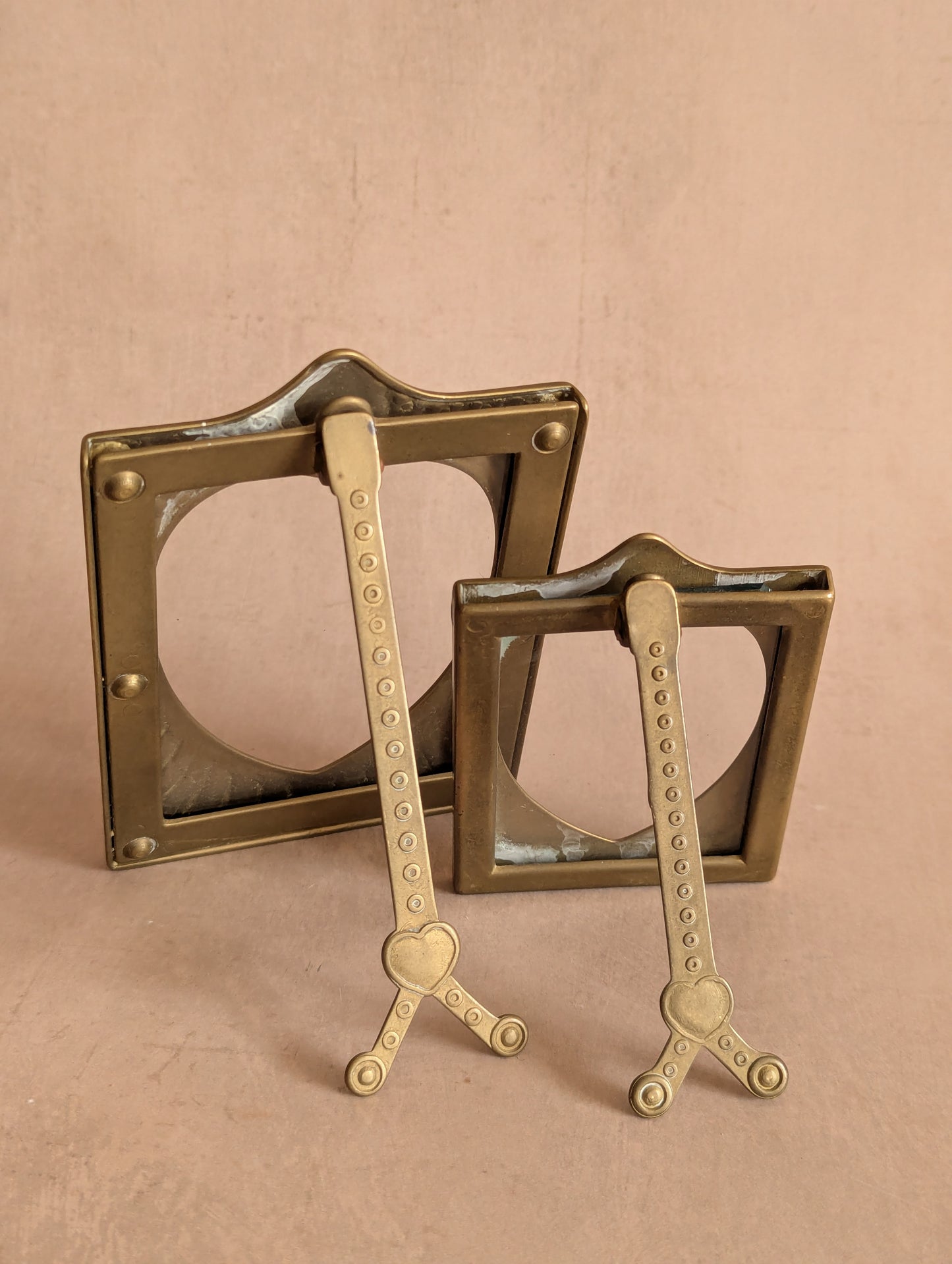 Solid Brass Heart-Shaped Picture Frames, Set of Two