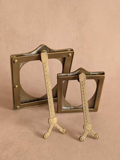 Solid Brass Heart-Shaped Picture Frames, Set of Two