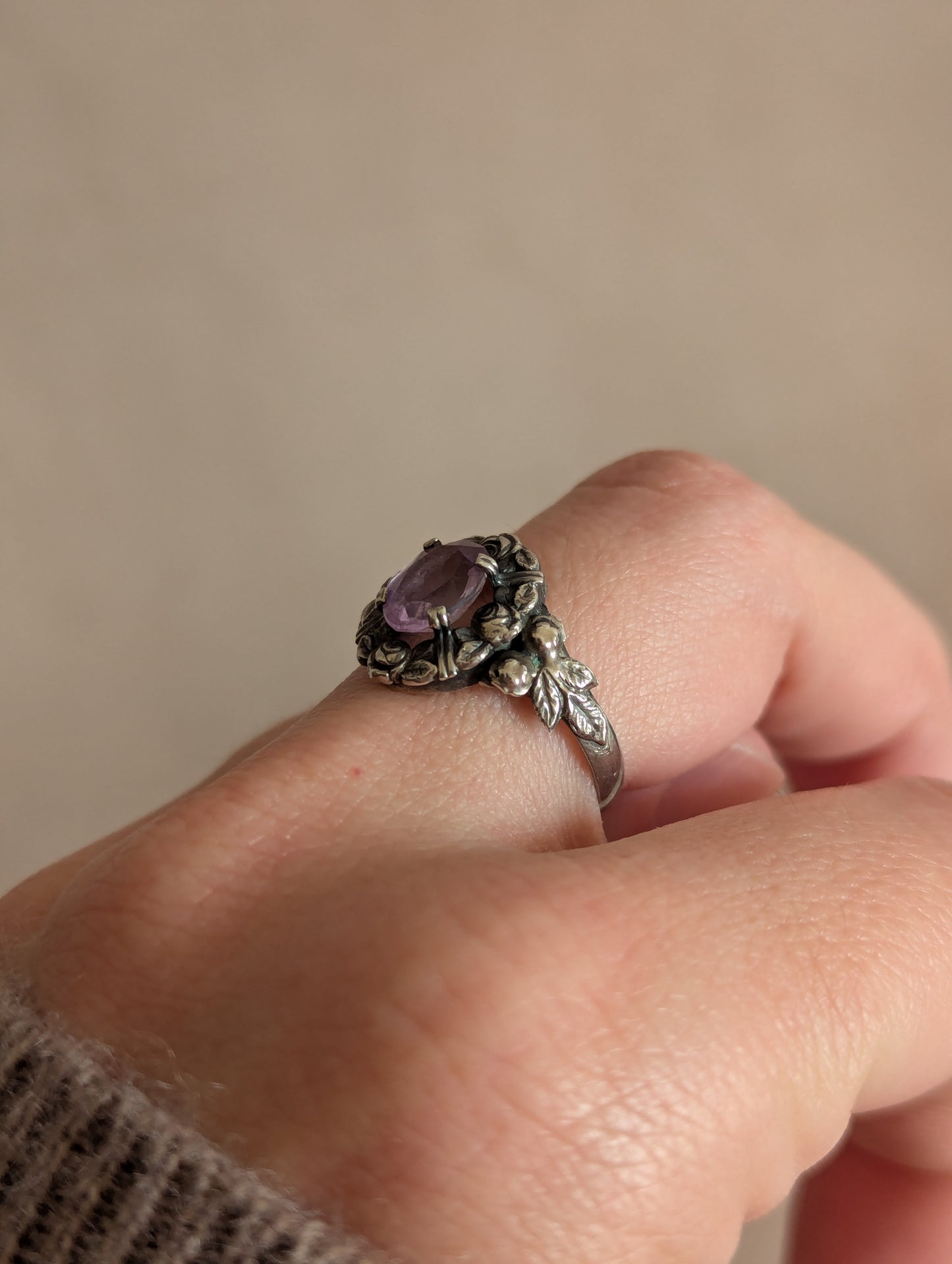 Sara Art Deco Amethyst 935 Silver Ring, Size N 1/2