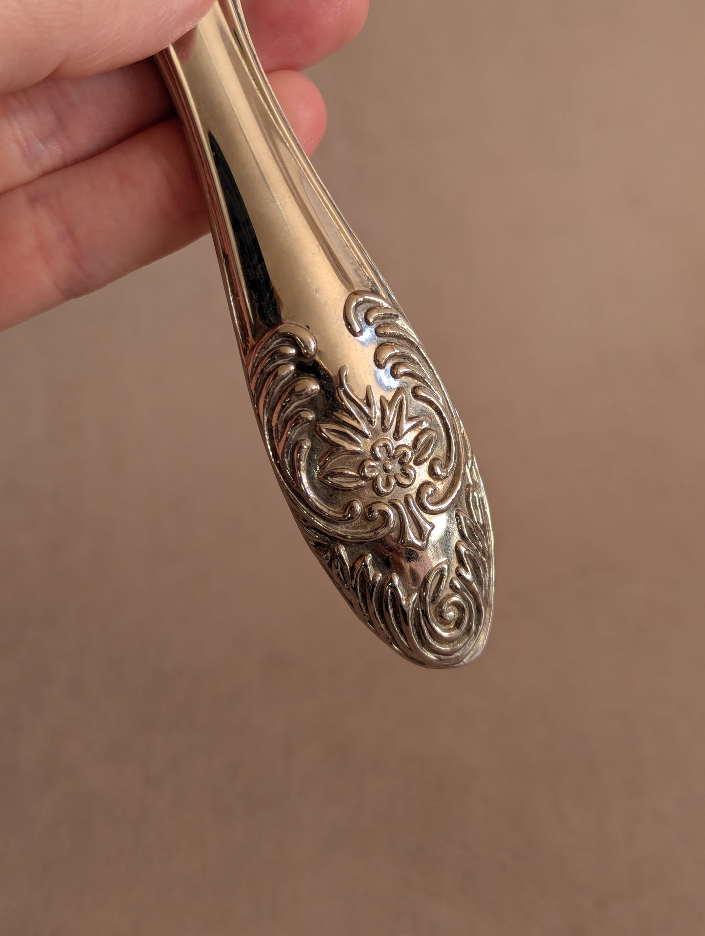 Silver Tone Floral Handheld Vanity Mirror