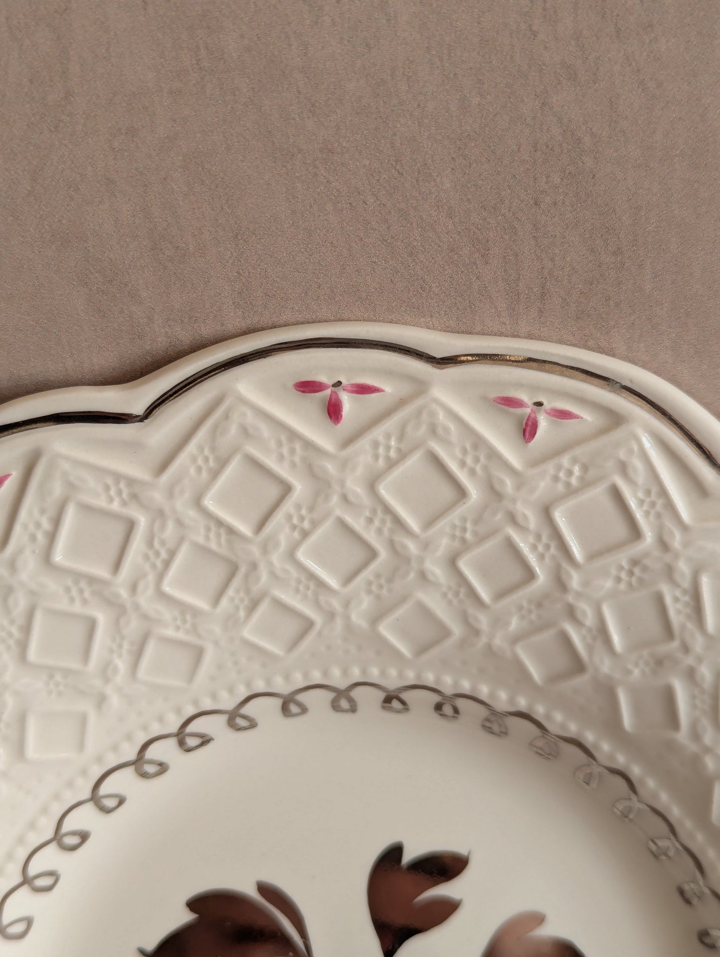Silver & Pink Floral Art Deco Wedgwood Plate
