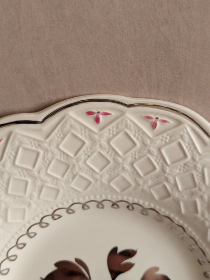 Silver & Pink Floral Art Deco Wedgwood Plate