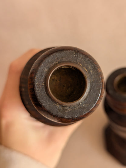 Victorian Oak English Candlestick Holders, Set of Two