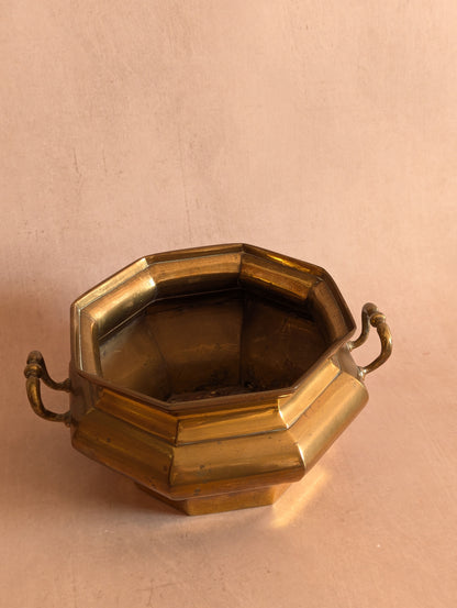 Octagonal Solid Brass Planter w/Handles