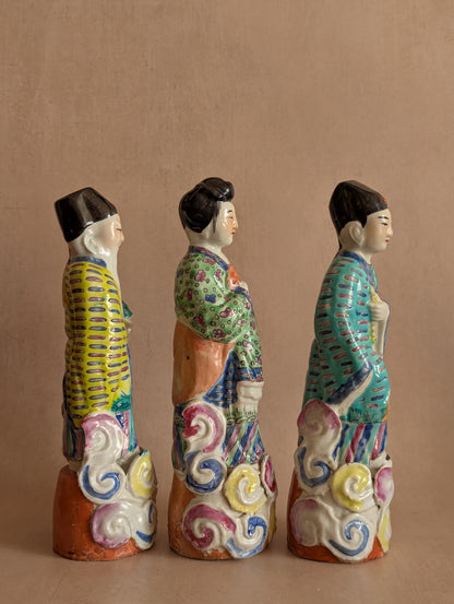 Chinese Porcelain Famille Rose Revival Figurines, Set of Three