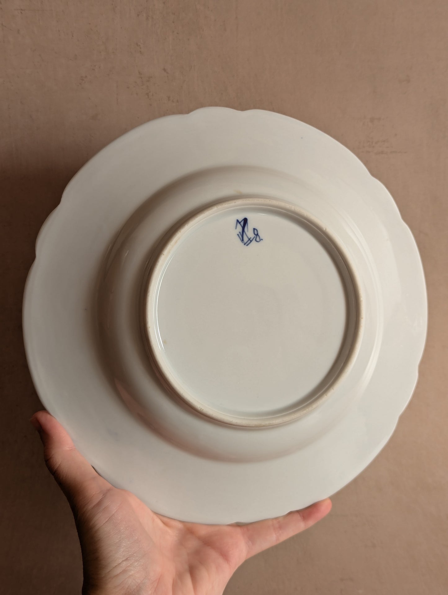 Hand-Painted European Blue & White Shallow Bowls, Set of Two