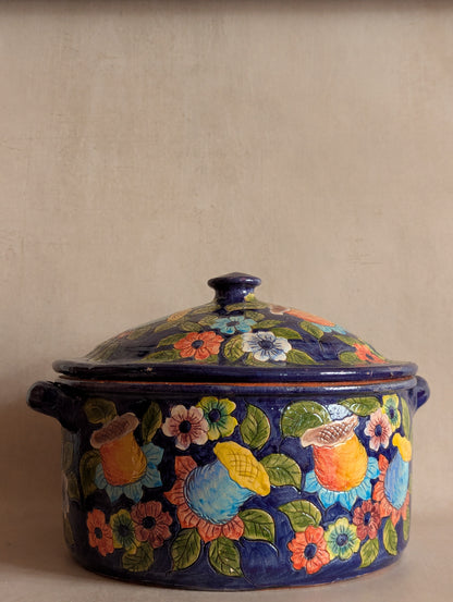 Portuguese Hand-Thrown Floral Terracotta Casserole Dish