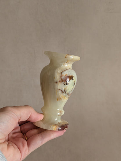 White & Brown Miniature Onyx Stone Bud Vase