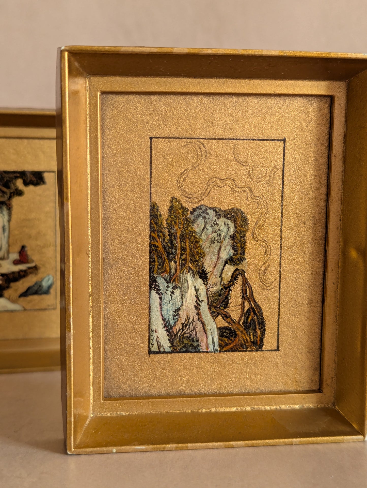 Miniature Golden Paintings by Roger John Chattaway - Set of Two