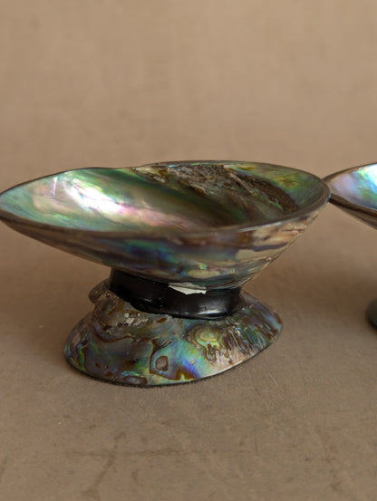 Abalone Paua Shell Pedestal Salt & Pepper Cellars, Set of Two