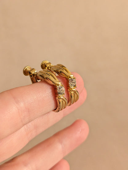 Daphne Gold Tone Screw Back Hoop Earrings