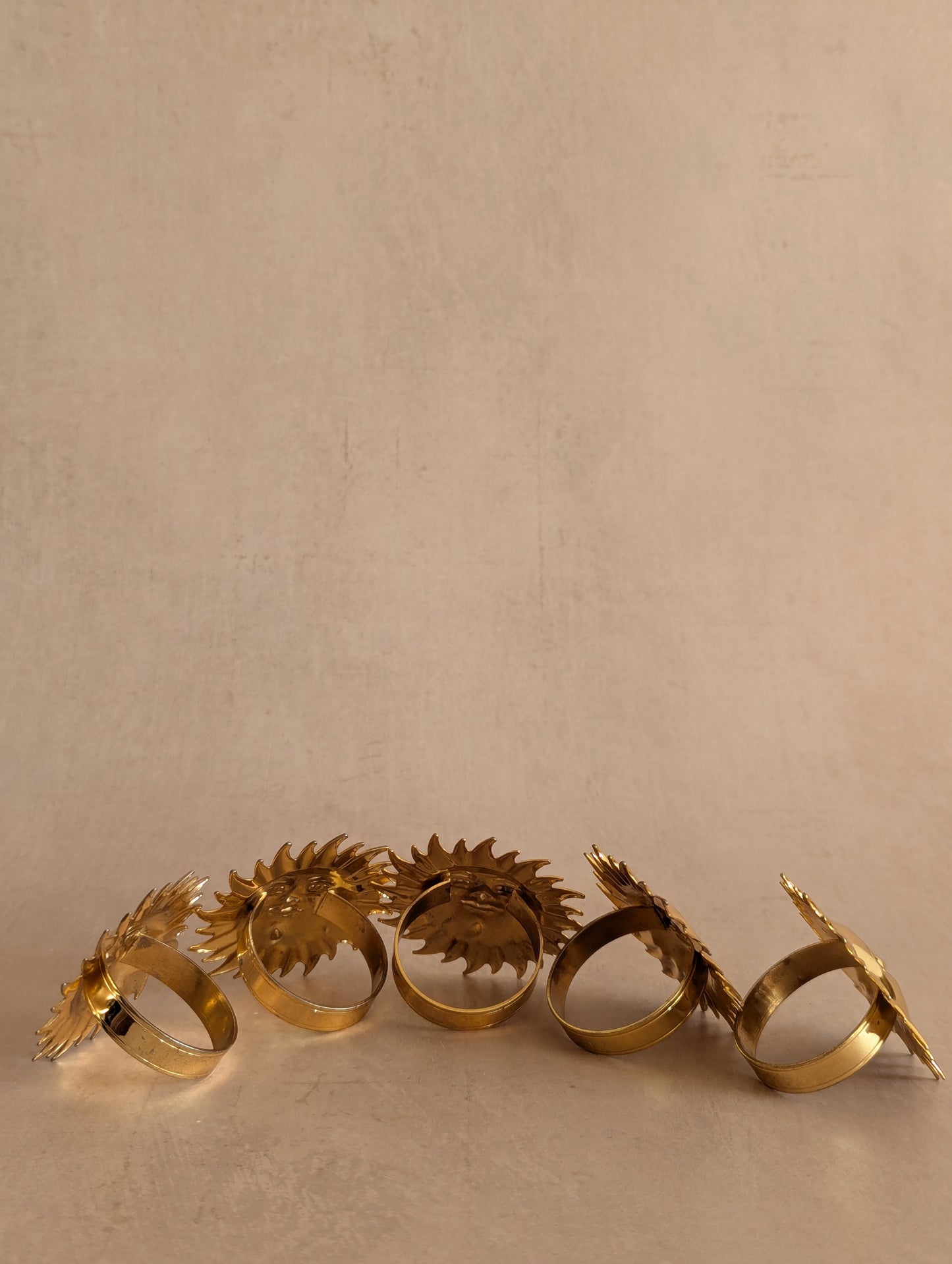 Celestial Sun Gold Tone Metal Napkin Rings, Set of 5