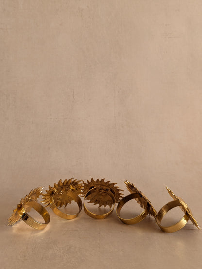 Celestial Sun Gold Tone Metal Napkin Rings, Set of 5