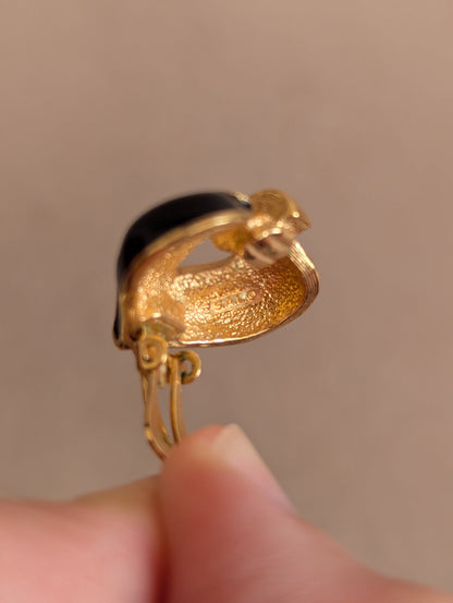 Swarovski Black and Gold Clip On Earrings