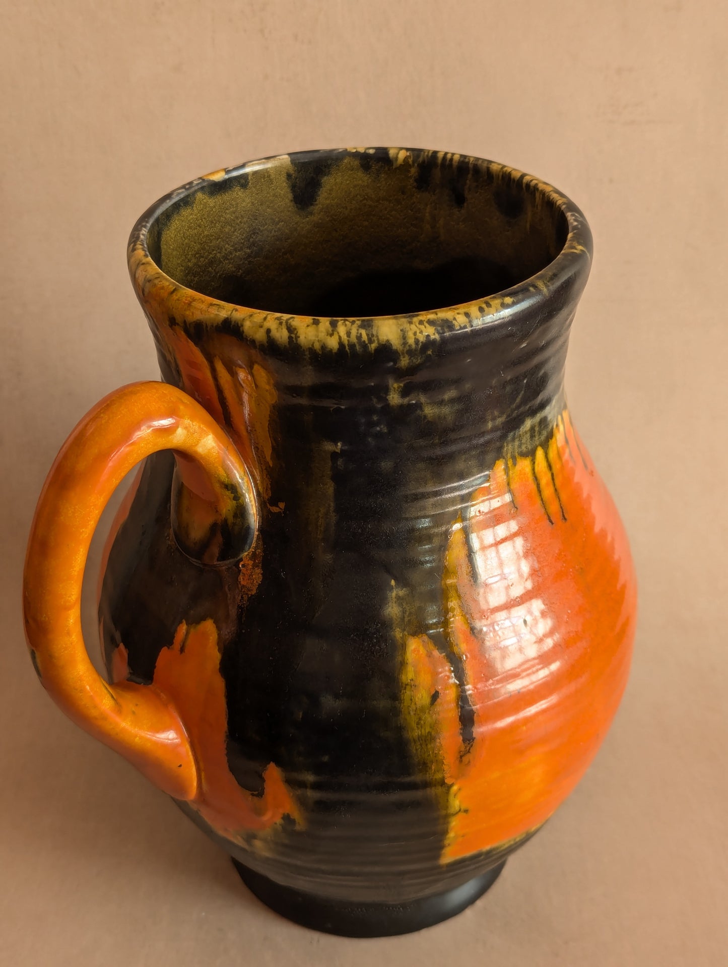 Crown Ducal Large Orange & Black Drip Glaze Jug