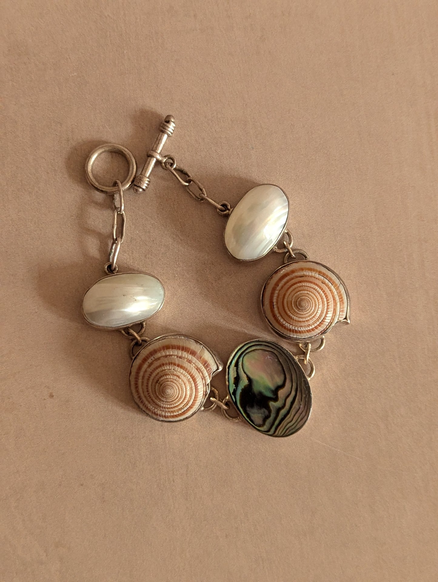 Sterling Silver Shell Abalone Toggle Bracelet